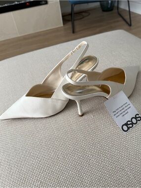 ASOS Cream Pointed Slingback Kitten Heels